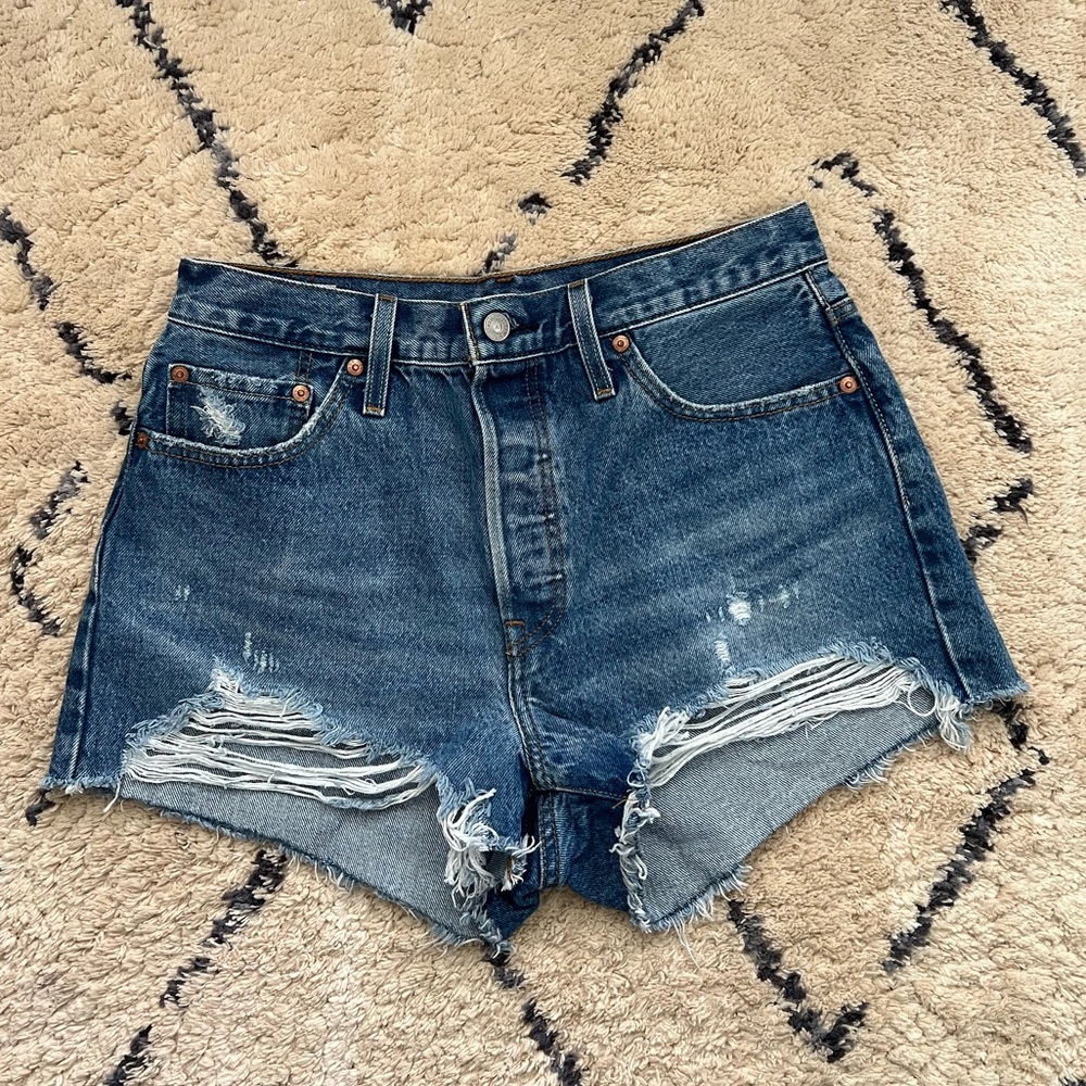 Levi's Blue Jean Shorts Distressed High-Waisted